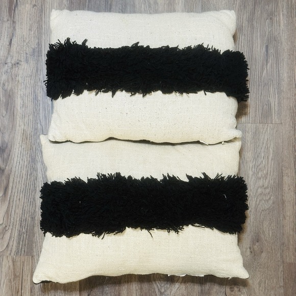 Other - Boho Neutral Lumbar Decorative Throw Pillow Cover Only 12x24" Black&White